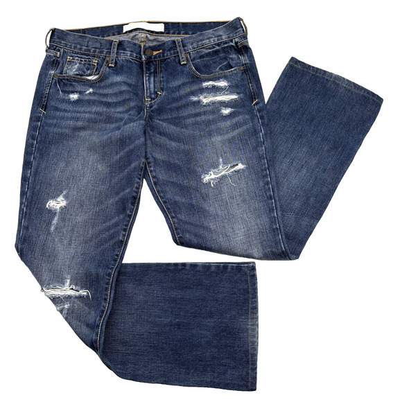 2016 Abercrombie & Fitch EMMA Medium Wash Distressed Bootcut Denim Jeans 31x29" - Picture 1 of 15